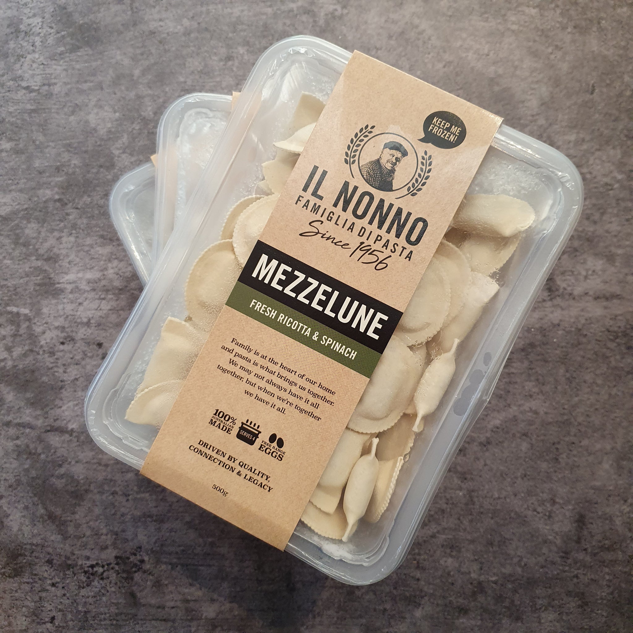 Ricotta & Spinach Mezzelune Pasta 500g (frozen)